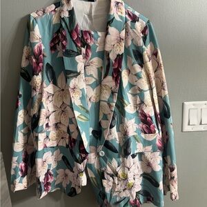 SHEIN Floral Blazer and pant suit with Teal and Pink Accents
